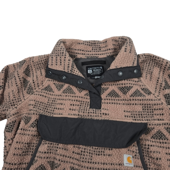 Carhartt Relaxed Fit Fleece Jacket Women's Size Large Warm Taupe Geo Aztec Snap - Picture 2 of 6